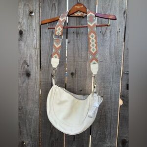 Anthropologie Cream Crossbody Bag with Patterned Strap